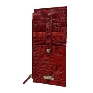 Brahmin Red Croc-Embossed Leather Slim Credit Card Wallet With ID Window EUC